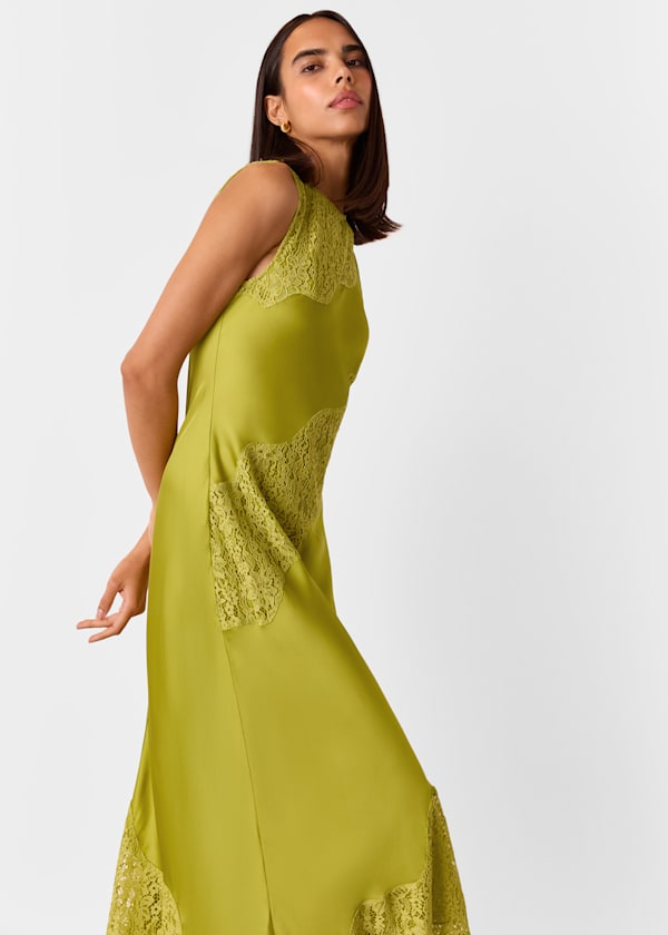 Lime Lace Insert Midi Dress