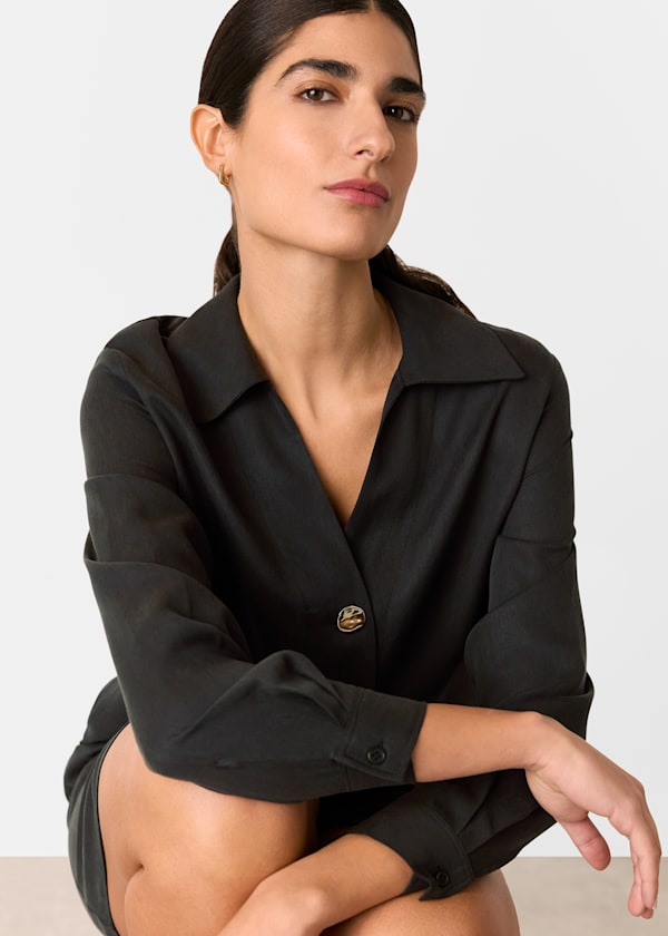 Black Collared Button Short Dress