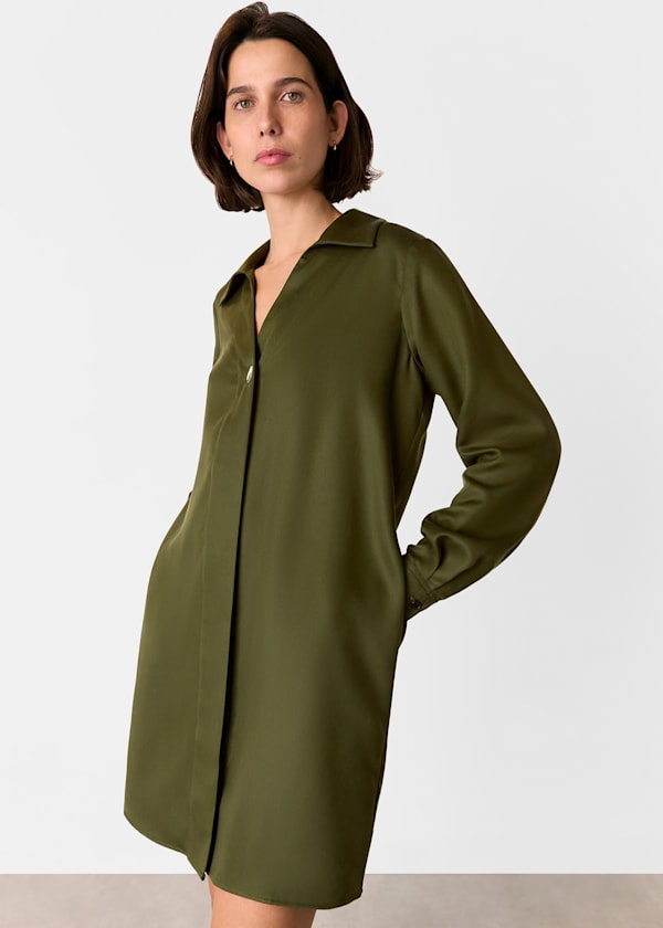 Khaki Collared Button Short Dress