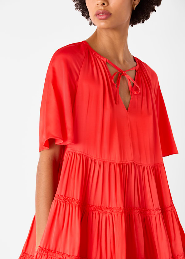 Red Satin Trapeze Mini Dress