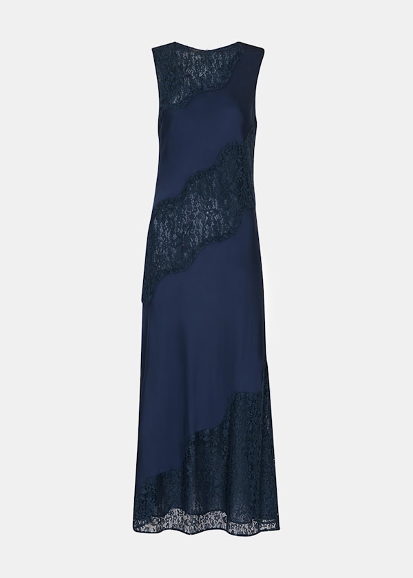 Navy Lace Insert Midi Dress