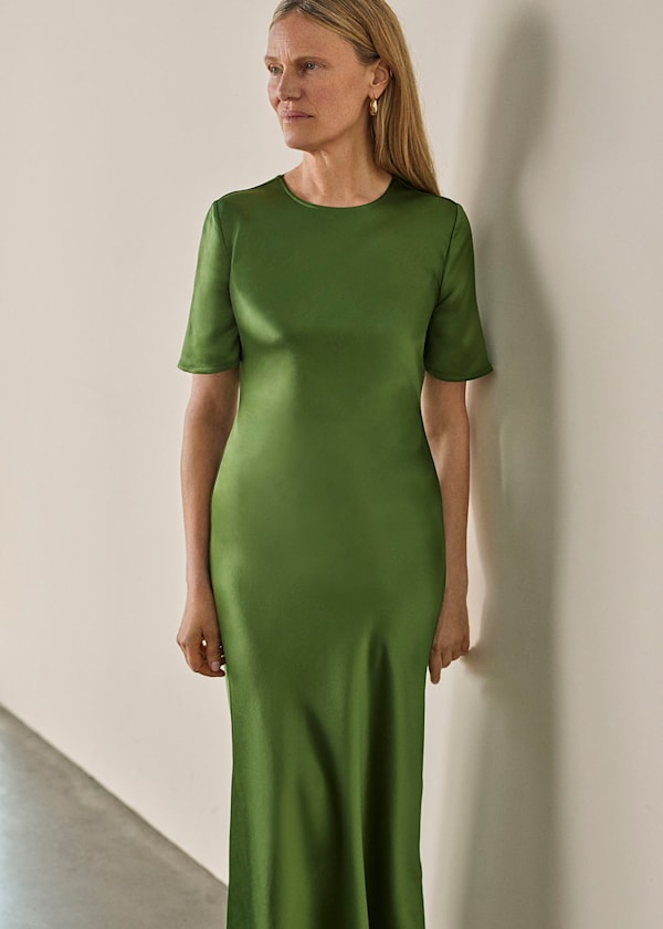 Green Avery Satin Twist Dress