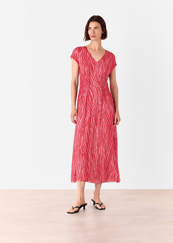 Red Petite Zebra Texture Midi Dress