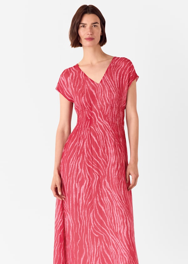 Red Petite Zebra Texture Midi Dress
