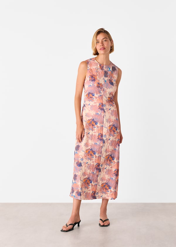 Pink Floral Textured Midi Dress