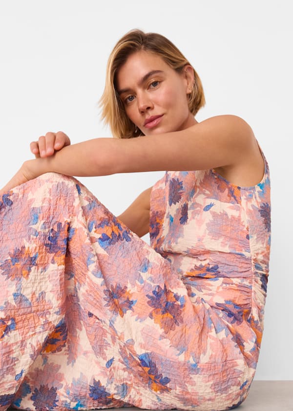 Pink Floral Textured Midi Dress