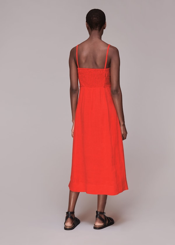 Red Linen Tie Front Strappy Dress
