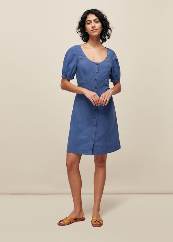 Blue Tara Scoop Linen Mix Dress