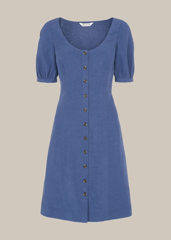 Blue Tara Scoop Linen Mix Dress