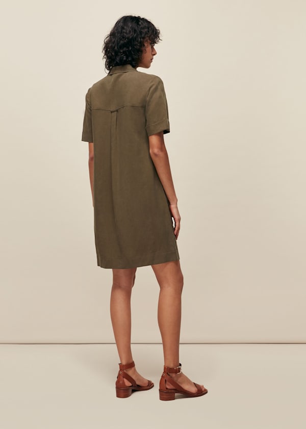 Khaki Pocket Detail Linen Mix Dress