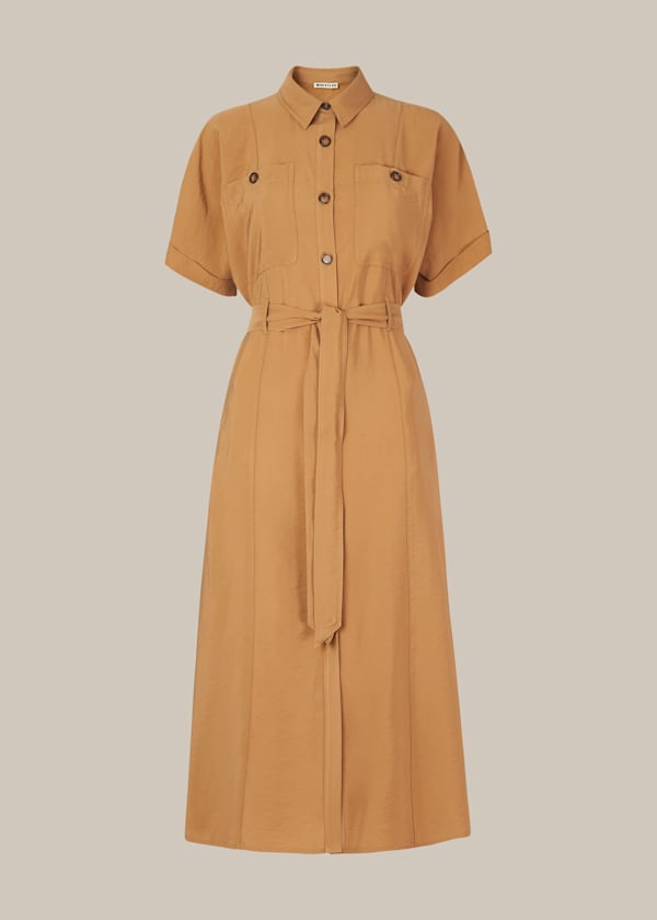 Beige Military Belted Midi Dress