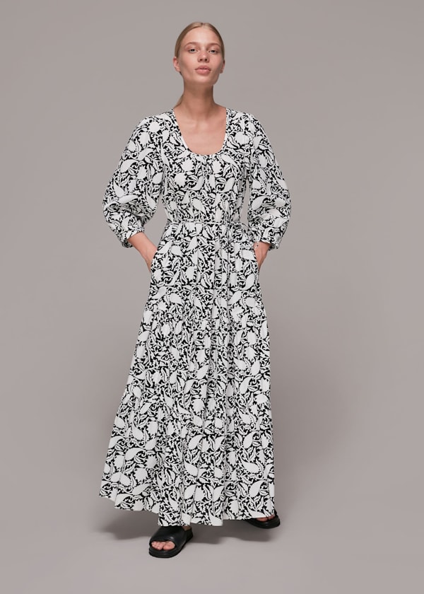 Black Floral Print Trapeze Dress