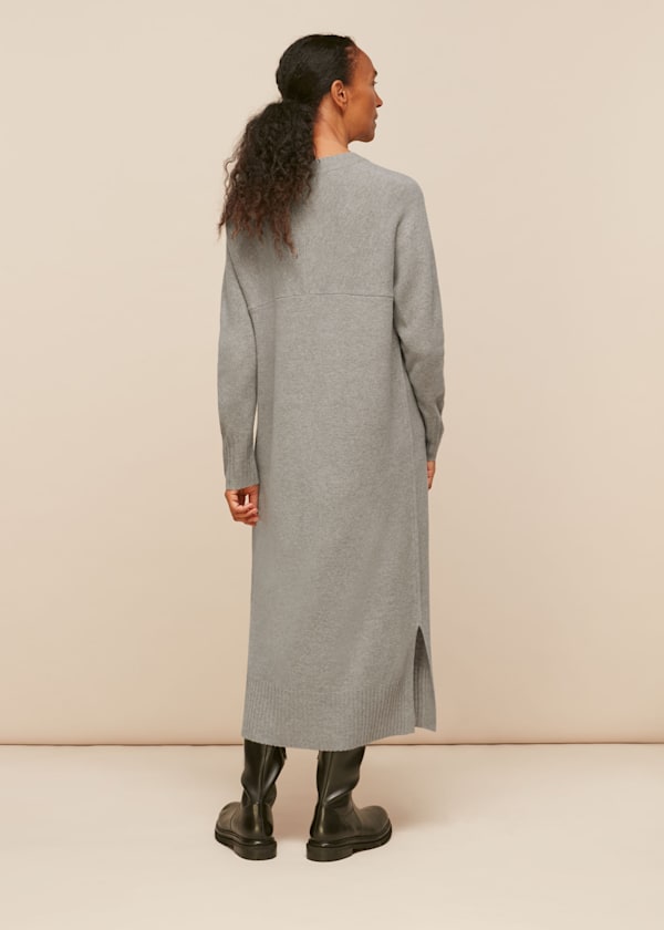 Grey Marl V Neck Knitted Dress