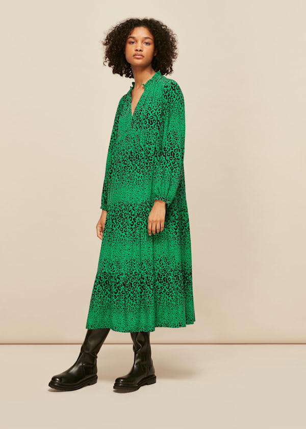 Green Speckled Animal Enora Dress