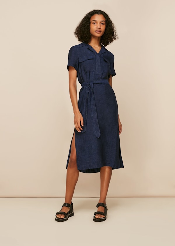 Dark Denim Easy Linen Shirt Dress
