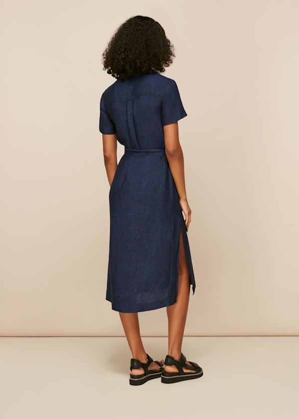 Dark Denim Easy Linen Shirt Dress
