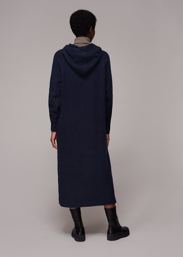 Navy Knitted Hoodie Dress