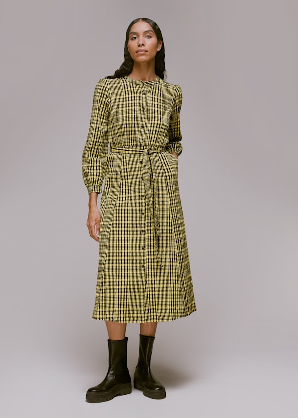Yellow Nora Gingham Check Midi Dress