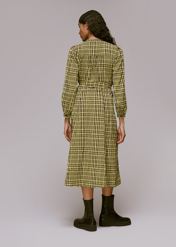 Yellow Nora Gingham Check Midi Dress