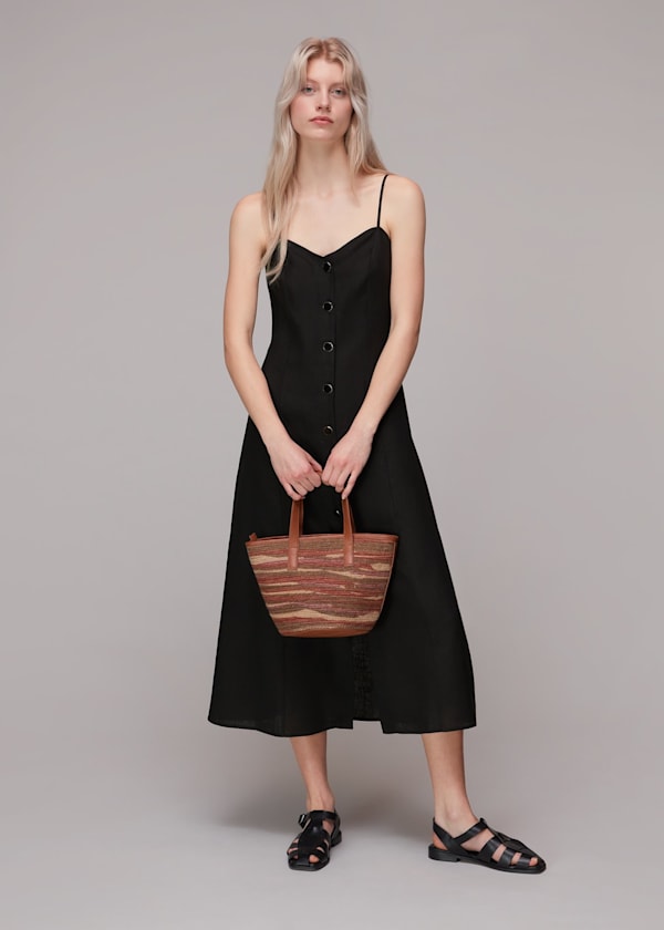 Black Ava Button Linen Mix Dress