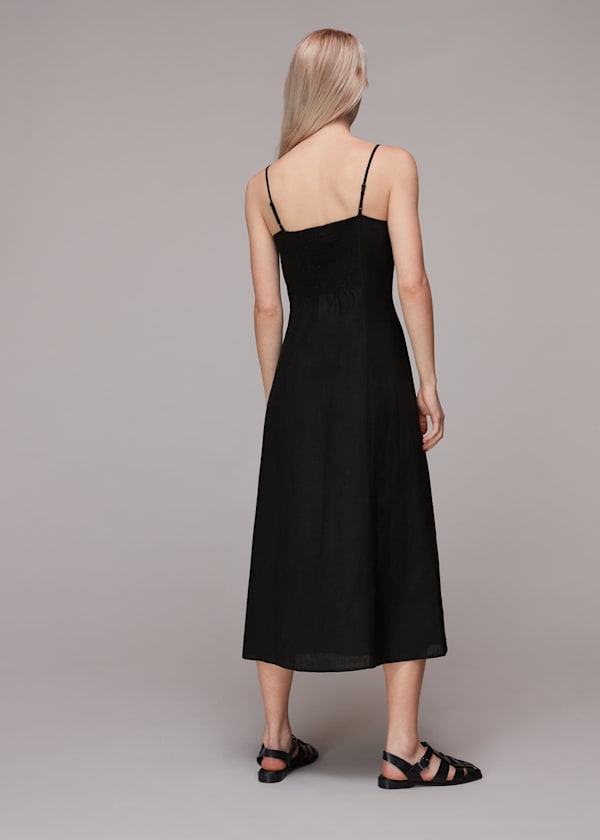 Black Ava Button Linen Mix Dress