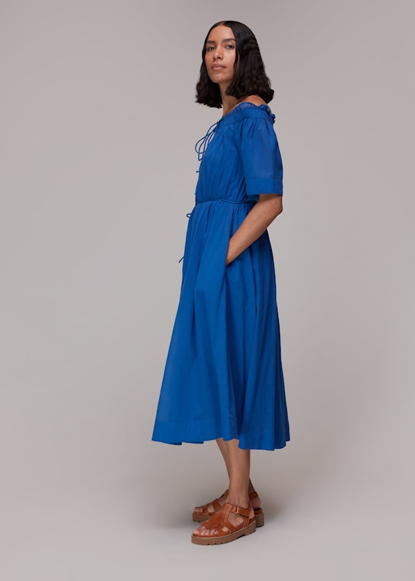 Blue Bardot Trapeze Midi Dress