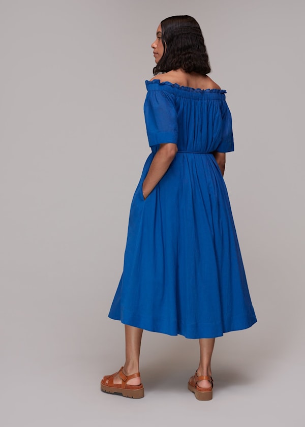 Blue Bardot Trapeze Midi Dress