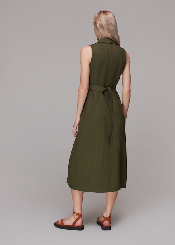 Khaki Molly Linen Midi Dress