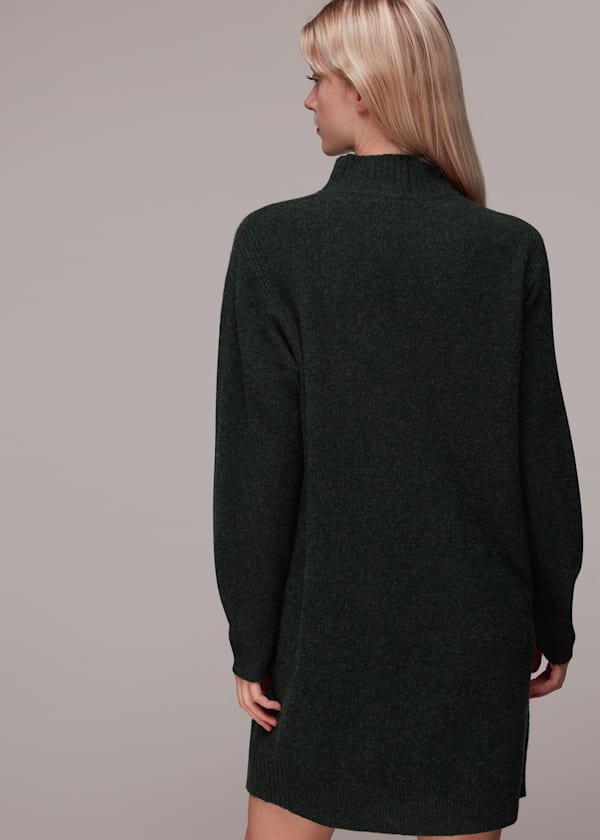 Dark Green Funnel Neck Knitted Dress