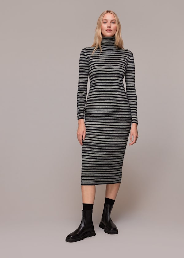 Black Stripe Midi Knit Dress