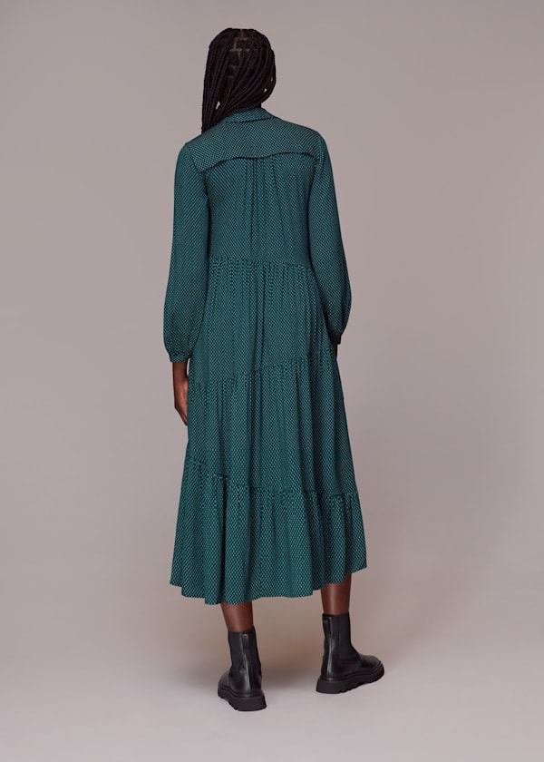 Green Vertical Dash Trapeze Dress