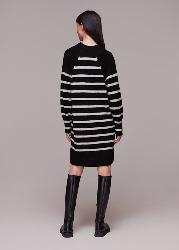 Black Stripe Crew Neck Knit Dress