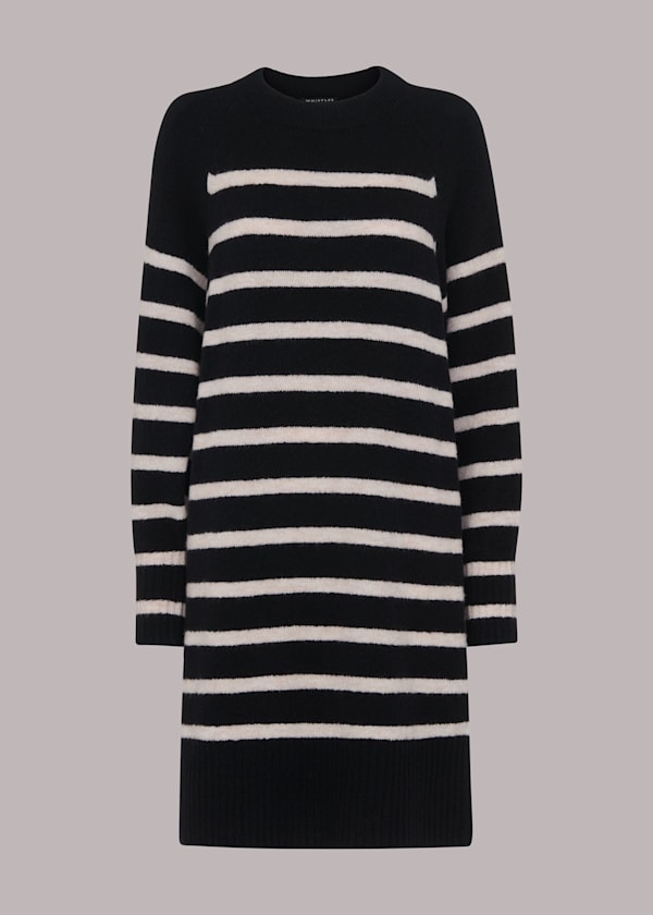 Black Stripe Crew Neck Sweater Dress