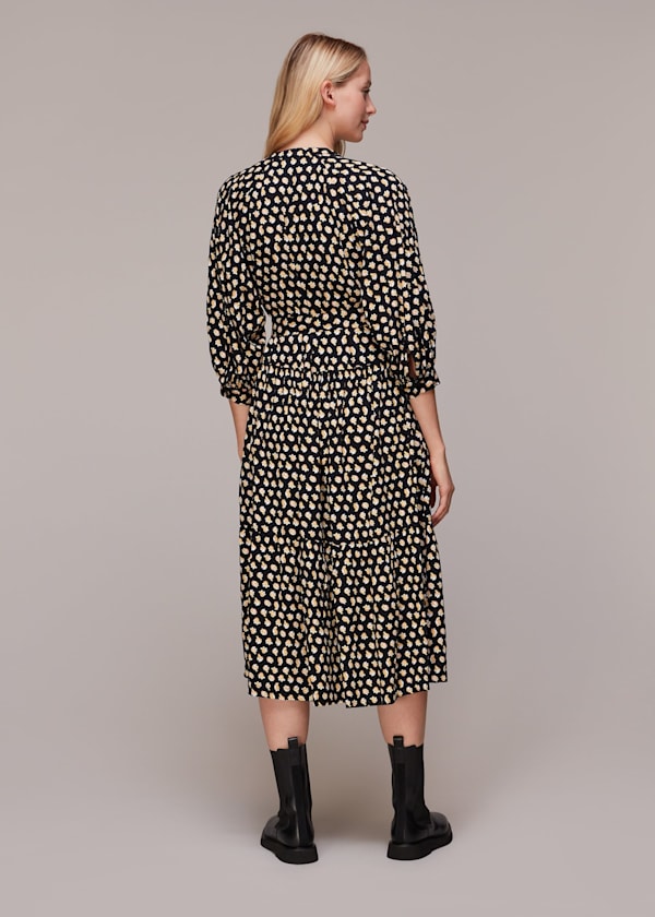 Black Twisting Tulips Trapeze Dress