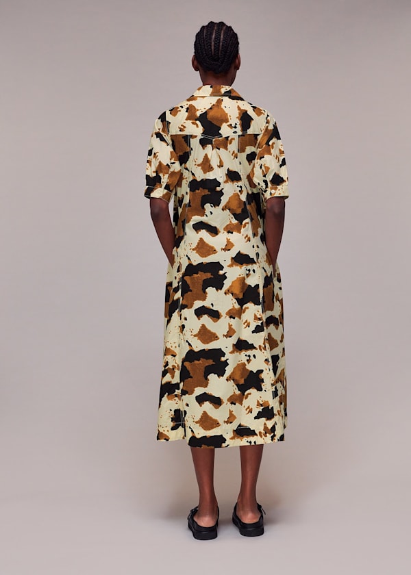 Brown Cow Print Shirt Dress