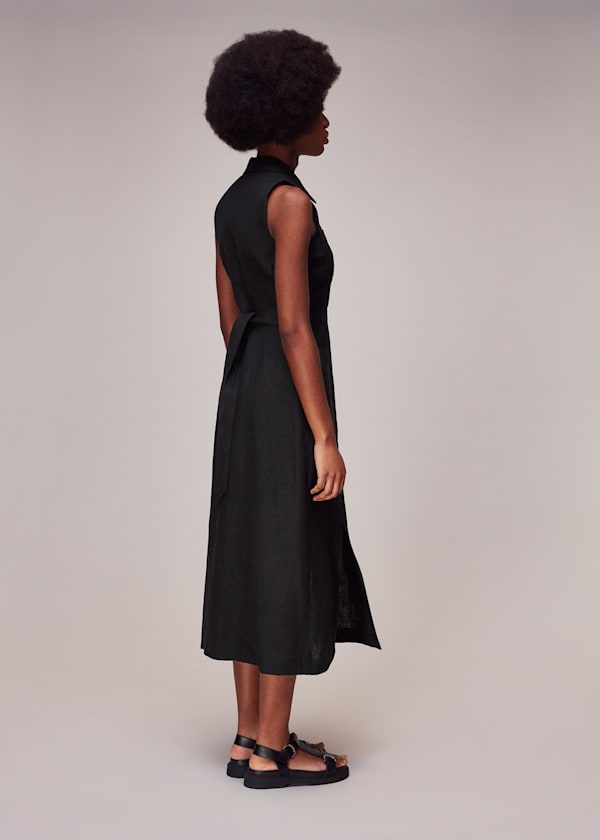 Black Molly Linen Midi Dress
