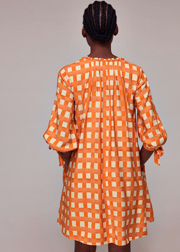 Orange Lydia Gathered Trapeze Dress