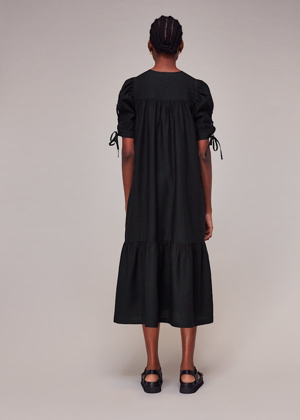 Black Elsie Seersucker Trapeze Dress