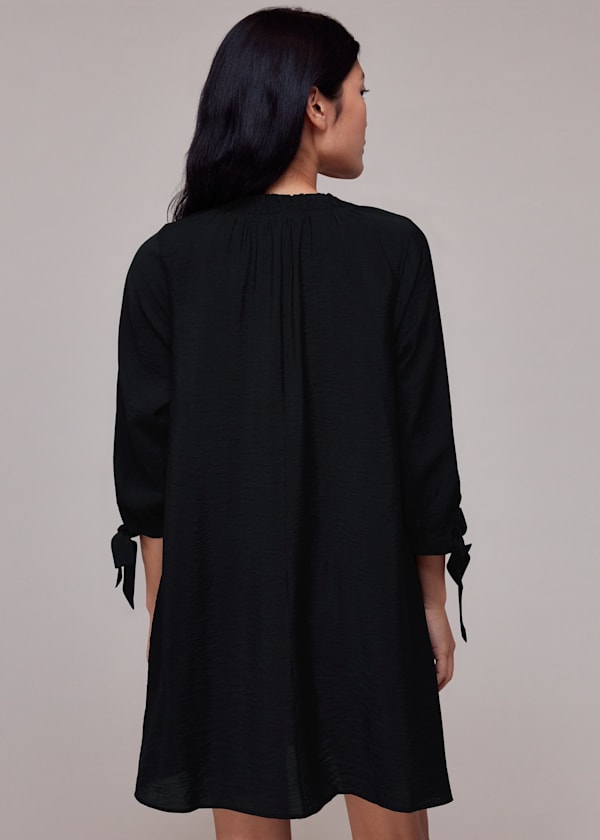 Black Lydia Gathered Trapeze Dress