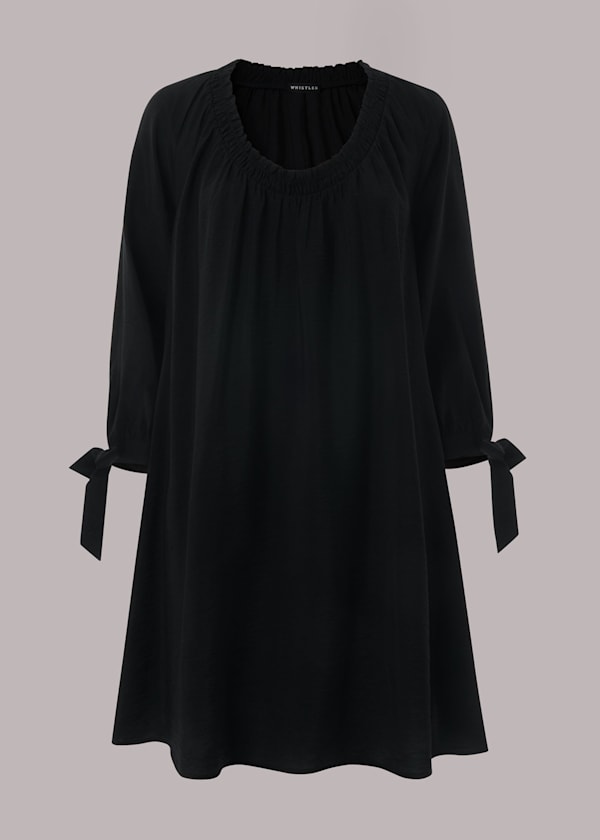 Black Lydia Gathered Trapeze Dress