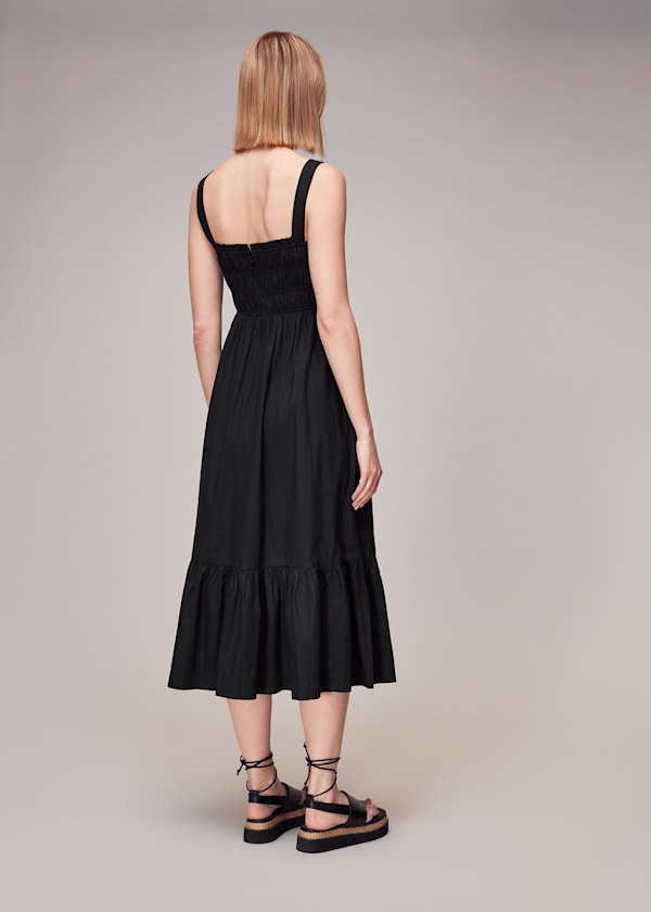Black Greta Ruched Poplin Dress