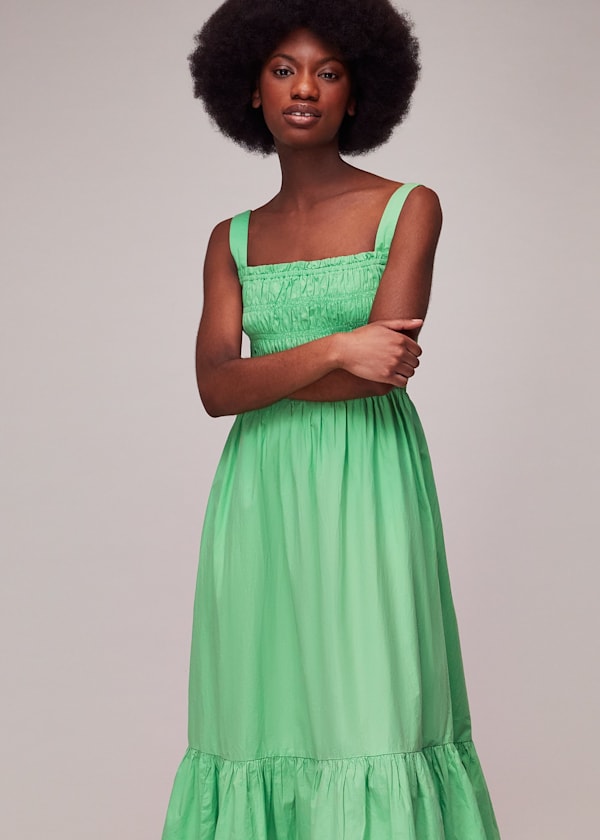 Green Greta Ruched Poplin Dress