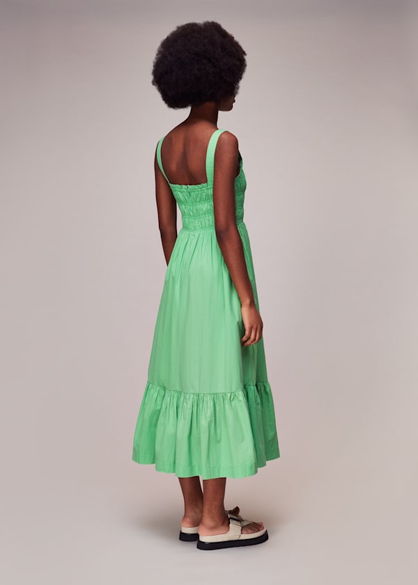 Green Greta Ruched Poplin Dress