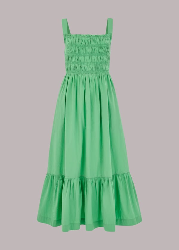 Green Greta Ruched Poplin Dress
