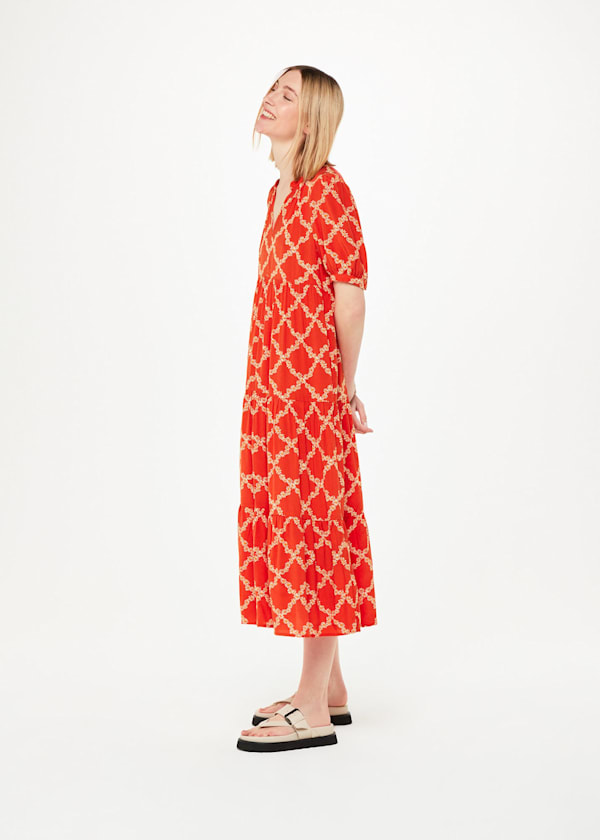 Red Daisy Trellis Trapeze Dress