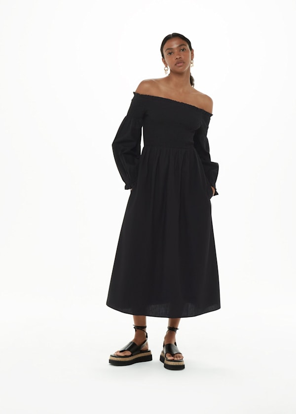 Black Clara Bardot Poplin Dress