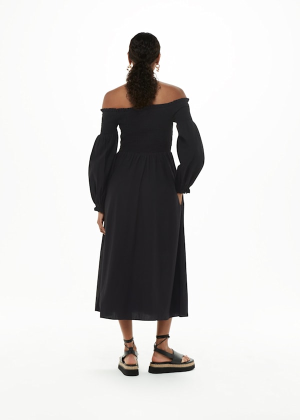 Black Clara Bardot Poplin Dress