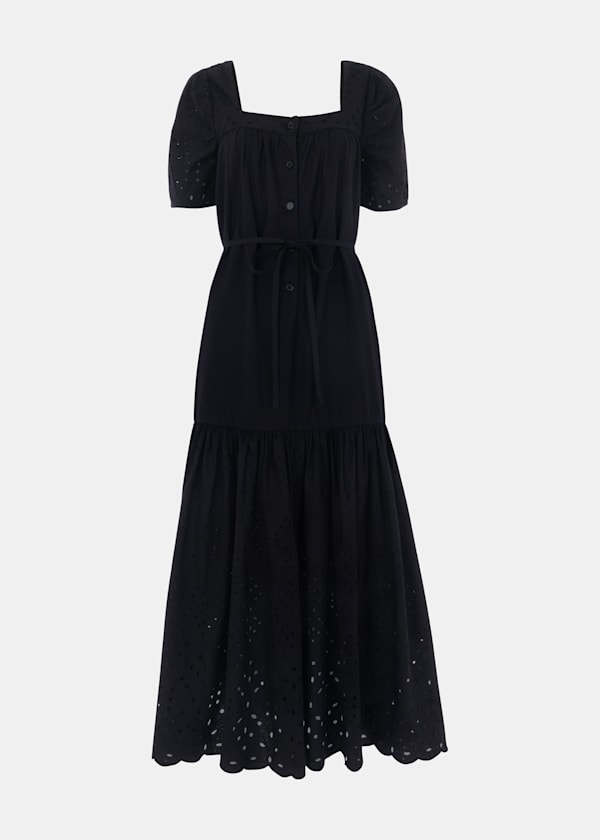 Black Broderie Poplin Trapeze Dress