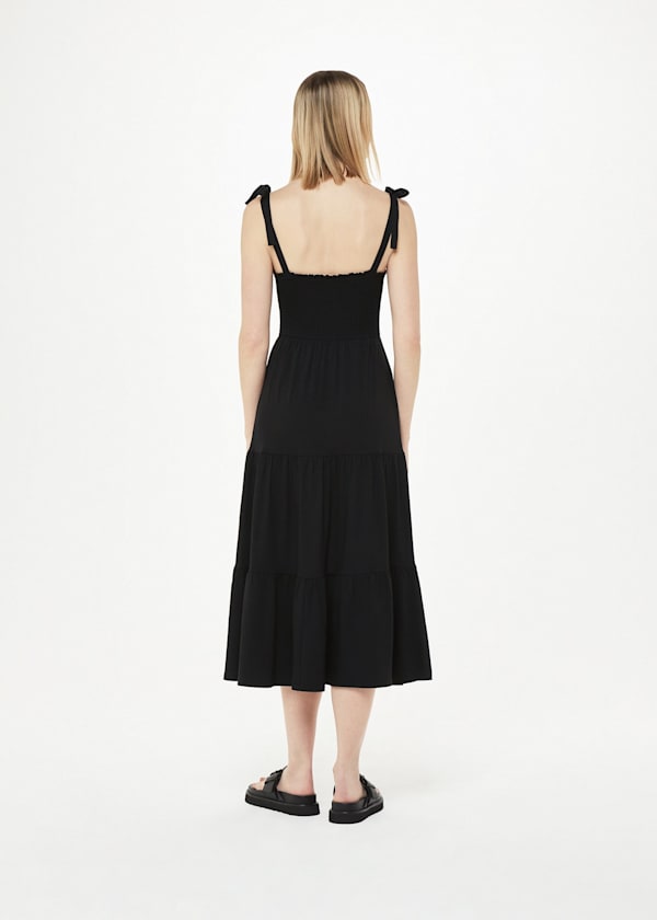 Black Smocked Tiered Jersey Dress