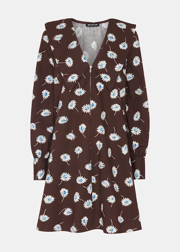 Brown Watercolour Daisy Poplin Dress